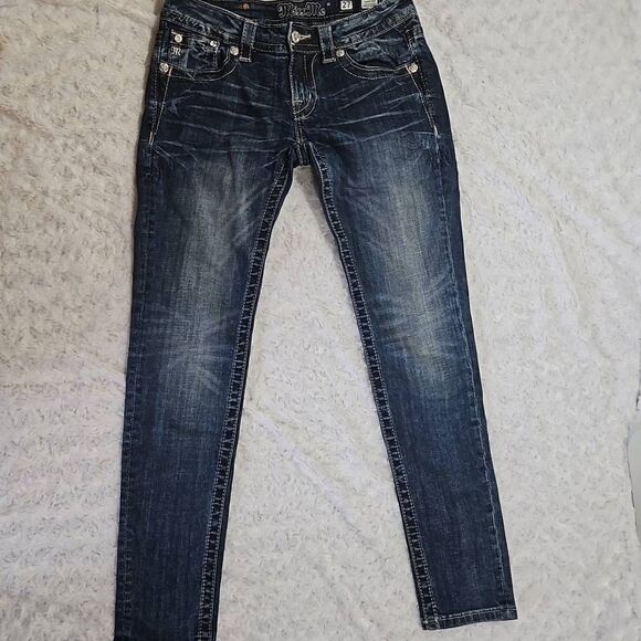 Miss Me Ankle Skinny Jeans With Purple Embellished Floral Pockets - Picture 1 of 11